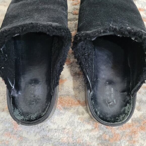 Rag & Bone Eisa Black Leather Shearling Platform Clog Mules - Size 39 - Picture 3 of 10